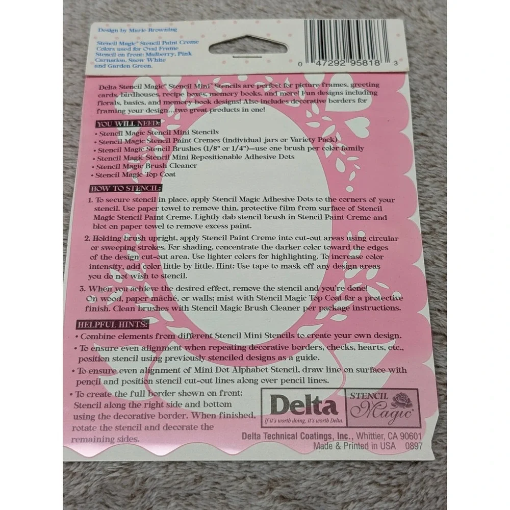 Delta Stencil Magic Mini Oval Frame 95 818 0476 Laser Cut Hearts Floral Stencil